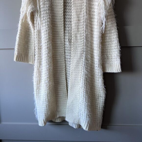 Volcom Sweater Womens XS Small White Fringe Open Front Long Cardigan 80741511 - Picture 4 of 16